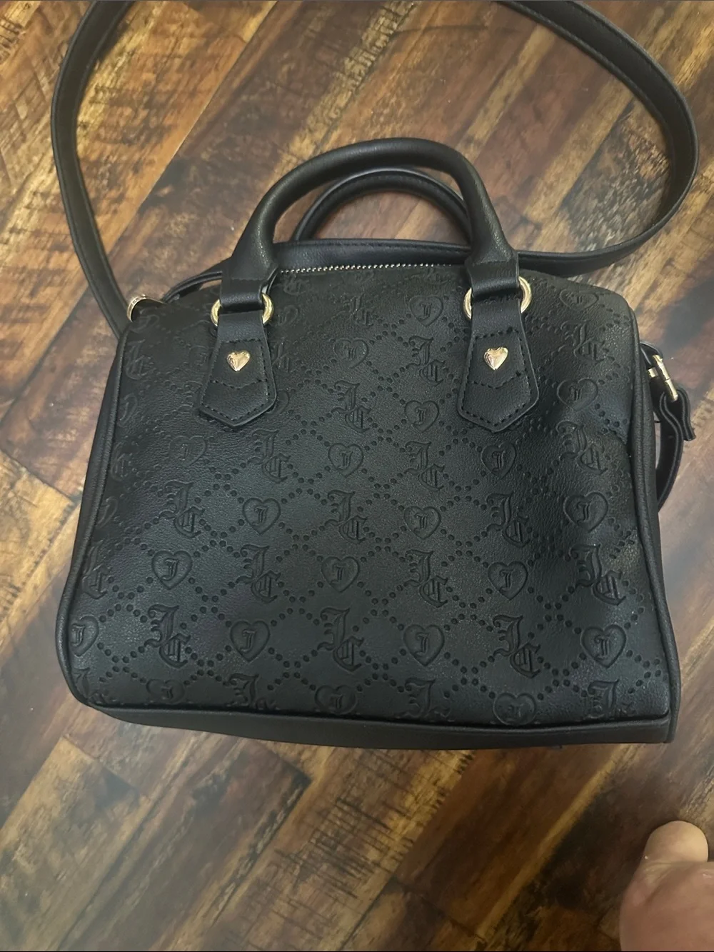 Juicy Couture Black Monogram Satchel with Gold Accents